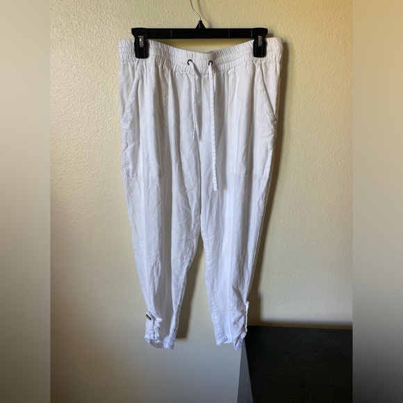 Veronica Beard Women’s Linen Blend Drawstring Waist Crop Pants White Size 10 - Picture 1 of 9